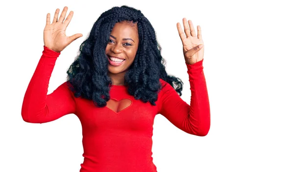 Beautiful African American Woman Wearing Casual Clothes Showing Pointing Fingers — Stock Photo, Image