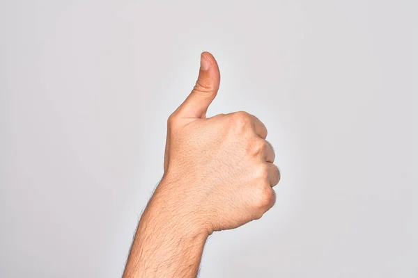Hand Caucasian Young Man Showing Fingers Isolated White Background Doing — Stock Photo, Image