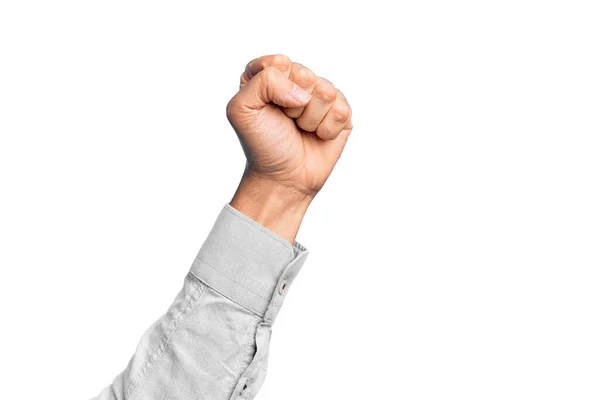 Hand Caucasian Young Man Showing Fingers Isolated White Background Doing — Stock Photo, Image