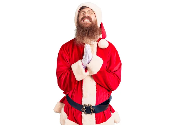 Handsome Young Red Head Man Long Beard Wearing Santa Claus — Stock Photo, Image