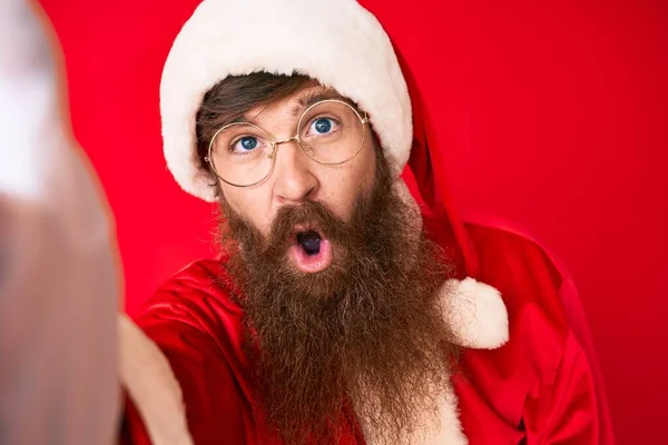 Handsome Young Red Head Man Long Beard Wearing Santa Claus — Stock Photo, Image