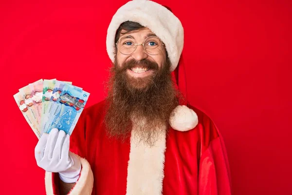 Handsome Young Red Head Man Long Beard Wearing Santa Claus — Stock Photo, Image