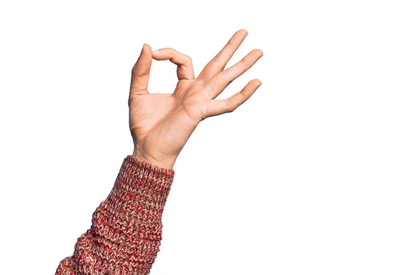 Mano Hombre Joven Caucásico Mostrando Los Dedos Sobre Fondo Blanco — Foto de Stock