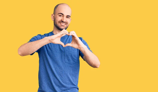 Young Handsome Man Wearing Casual Shirt Smiling Love Doing Heart — Stock Photo, Image