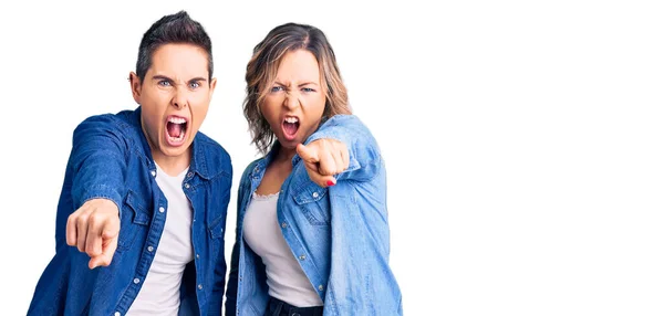 Couple Women Wearing Casual Clothes Pointing Displeased Frustrated Camera Angry — Stock Photo, Image