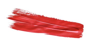 İzole edilmiş arkaplanda kırmızı renkli fırça darbesi, tuval suluboya dokusu, kırmızı ruj lekesi