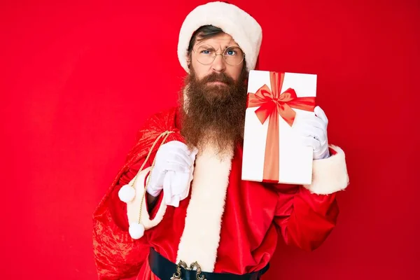 Handsome Young Red Head Man Long Beard Wearing Santa Claus — Stock Photo, Image