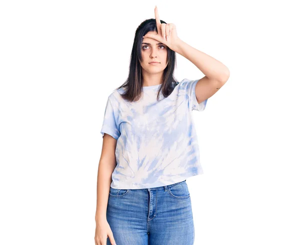 Young Beautiful Girl Wearing Casual Shirt Making Fun People Fingers — Stock Photo, Image