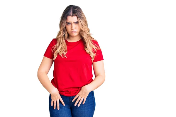 Young Caucasian Woman Wearing Casual Clothes Skeptic Nervous Frowning Upset — Stock Photo, Image