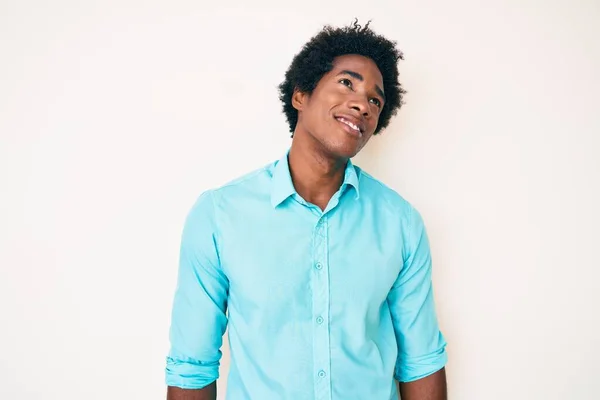 Handsome African American Man Afro Hair Wearing Casual Clothes Looking — Stock Photo, Image