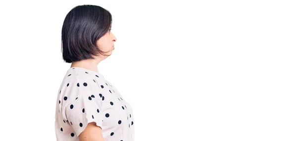 Brunette Woman Syndrome Wearing Casual Clothes Looking Side Relax Profile — Stock Photo, Image