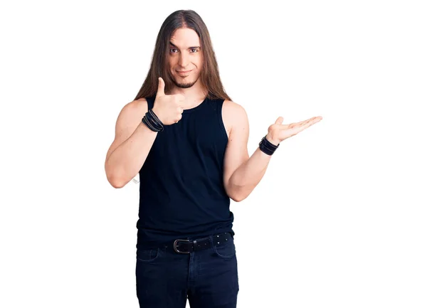 Young Adult Man Long Hair Wearing Goth Style Black Clothes — Stock Photo, Image