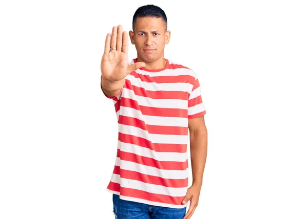 Young Handsome Latin Man Wearing Casual Clothes Doing Stop Sing — Stock Photo, Image