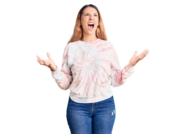 Beautiful Young Woman Wearing Casual Tie Dye Sweatshirt Crazy Mad — Stock Photo, Image