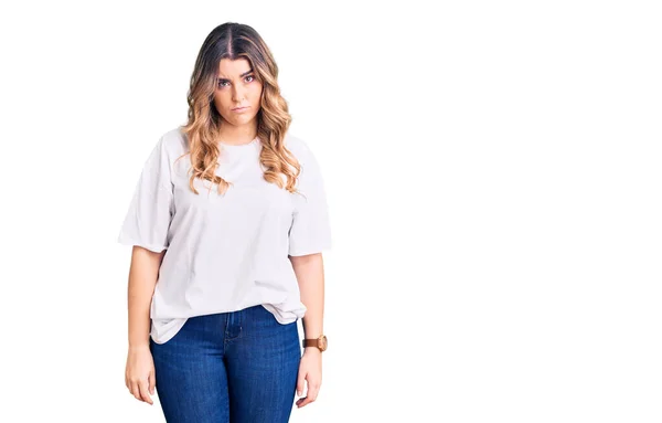 Young Caucasian Woman Wearing Casual Clothes Skeptic Nervous Frowning Upset — Stock Photo, Image