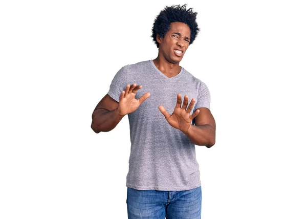 Handsome African American Man Afro Hair Wearing Casual Clothes Disgusted — Stock Photo, Image