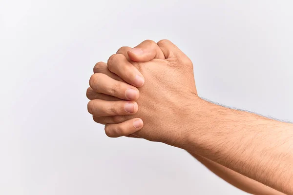 Hand Eines Kaukasischen Jungen Mannes Der Die Finger Vor Isoliertem — Stockfoto