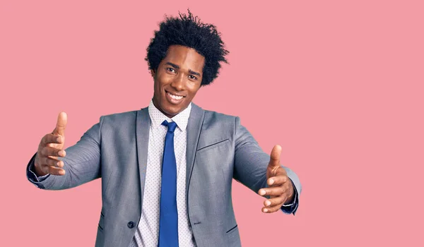 Handsome African American Man Afro Hair Wearing Business Jacket Looking — Stock Photo, Image