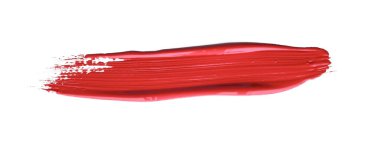 İzole edilmiş arkaplanda kırmızı renkli fırça darbesi, tuval suluboya dokusu, kırmızı ruj lekesi