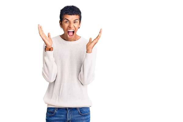 Young African Amercian Man Wearing Casual Clothes Crazy Mad Shouting — Stock Photo, Image