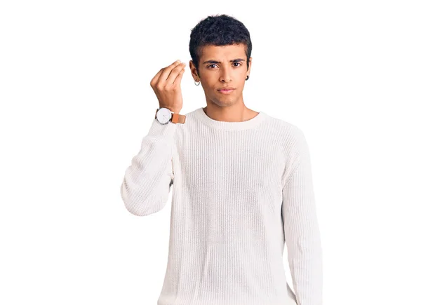 Young African Amercian Man Wearing Casual Clothes Doing Italian Gesture — Stock Photo, Image