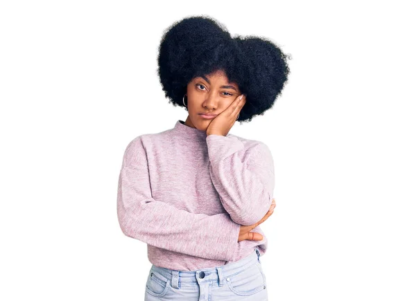 Young African American Girl Wearing Casual Clothes Thinking Looking Tired — Stock Photo, Image