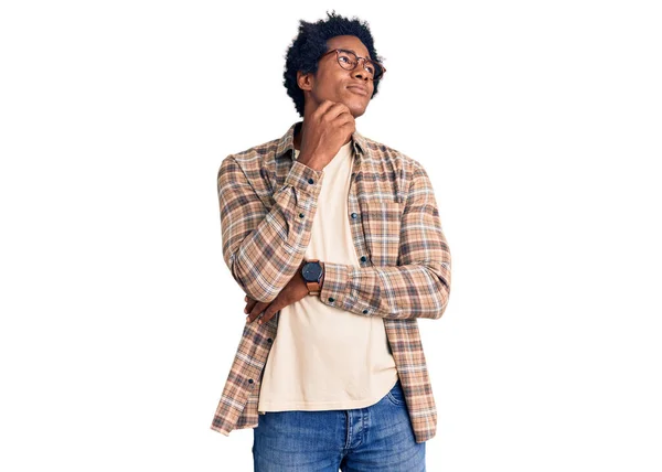 Handsome African American Man Afro Hair Wearing Casual Clothes Glasses — Stock Photo, Image