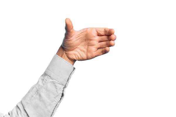 Hand Caucasian Young Man Showing Fingers Isolated White Background Holding — Stock Photo, Image