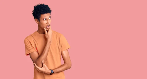 Young African American Man Wearing Casual Clothes Thinking Worried Question — Stock Photo, Image