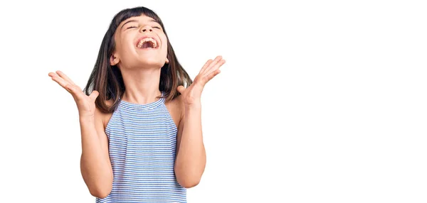 Young Little Girl Bang Wearing Casual Clothes Celebrating Mad Crazy — Stock Photo, Image