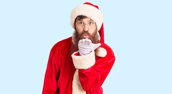 Handsome Young Red Head Man Long Beard Wearing Santa Claus — Stock Photo, Image