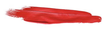 İzole edilmiş arkaplanda kırmızı renkli fırça darbesi, tuval suluboya dokusu, kırmızı ruj lekesi