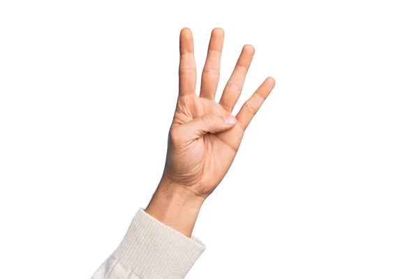 Hand Caucasian Young Man Showing Fingers Isolated White Background Counting — Stock Photo, Image