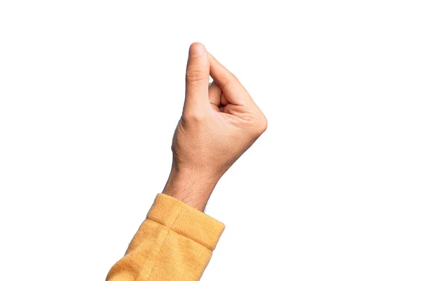 Hand Caucasian Young Man Showing Fingers Isolated White Background Holding — Stock Photo, Image