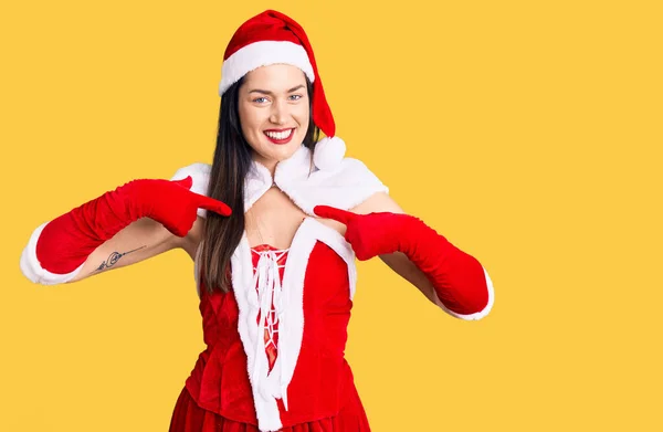 Ung Vacker Kaukasiska Kvinna Bär Santa Claus Kostym Ser Säker — Stockfoto