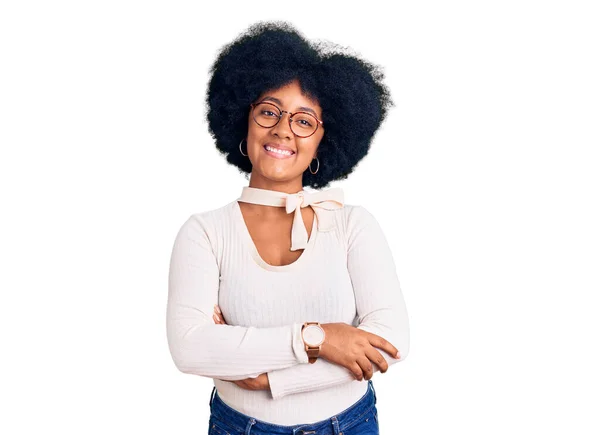 Young African American Girl Wearing Casual Clothes Glasses Happy Face — Stock Photo, Image