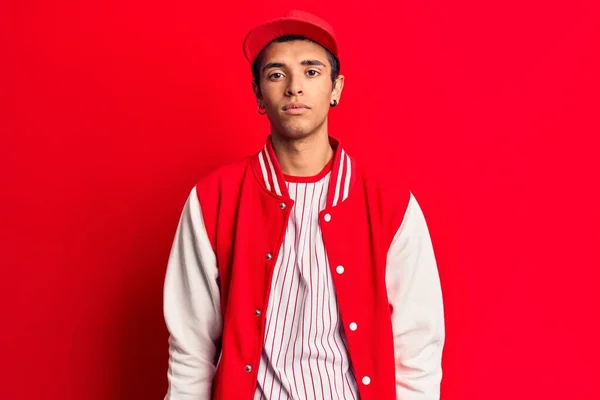 Joven Hombre Amerciano Africano Con Uniforme Béisbol Con Expresión Seria — Foto de Stock