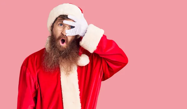 Handsome Young Red Head Man Long Beard Wearing Santa Claus — Stock Photo, Image