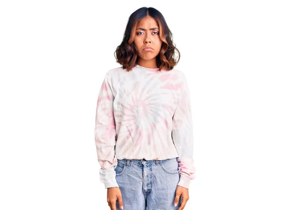 Young Beautiful Mixed Race Woman Wearing Casual Tie Dye Sweatshirt — Stock Photo, Image