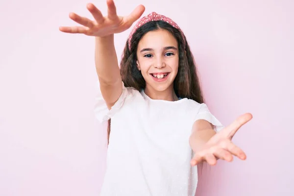 Cute Hispanic Child Girl Wearing Casual Clothes Diadem Looking Camera — Stock Photo, Image