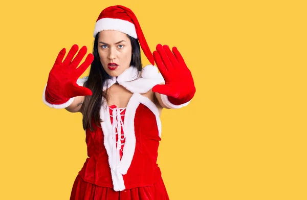 Young Beautiful Caucasian Woman Wearing Santa Claus Costume Doing Stop — Stock Photo, Image