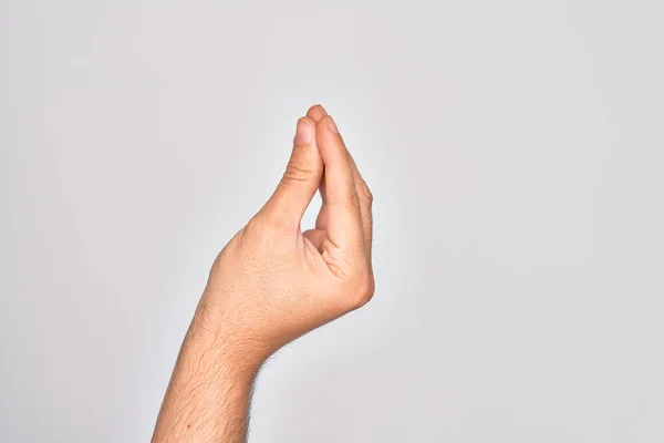 Hand Caucasian Young Man Showing Fingers Isolated White Background Doing — Stock Photo, Image