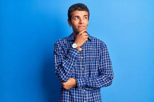 Young African Amercian Man Wearing Casual Clothes Hand Chin Thinking — Stock Photo, Image