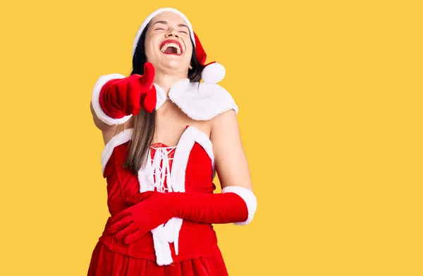 Молодая Красивая Белая Женщина Костюме Санта Клауса Смеялась Над Тобой — стоковое фото