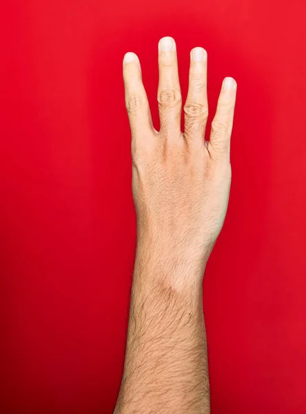 Красива Рука Людини Показує Чотири Пальці Вгору — стокове фото