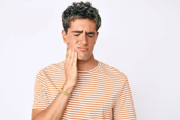 Young Handsome Man Wearing Casual Clothes Touching Mouth Hand Painful — Stock Photo, Image