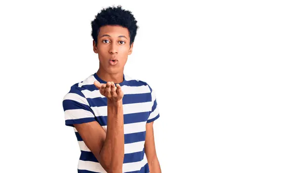 Young African American Man Wearing Casual Clothes Looking Camera Blowing — Stock Photo, Image