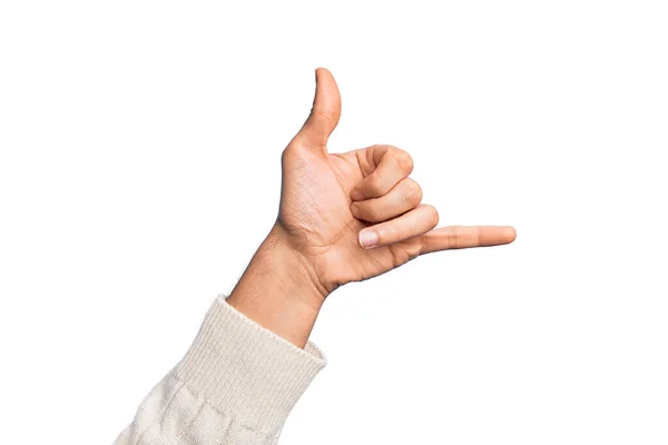 Hand Caucasian Young Man Showing Fingers Isolated White Background Gesturing — Stock Photo, Image