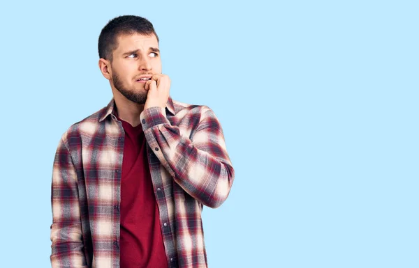 Young Handsome Man Wearing Casual Shirt Looking Stressed Nervous Hands — Stock Photo, Image