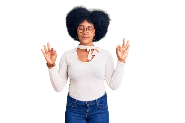 Young African American Girl Wearing Casual Clothes Glasses Relaxed Smiling — Stock Photo, Image